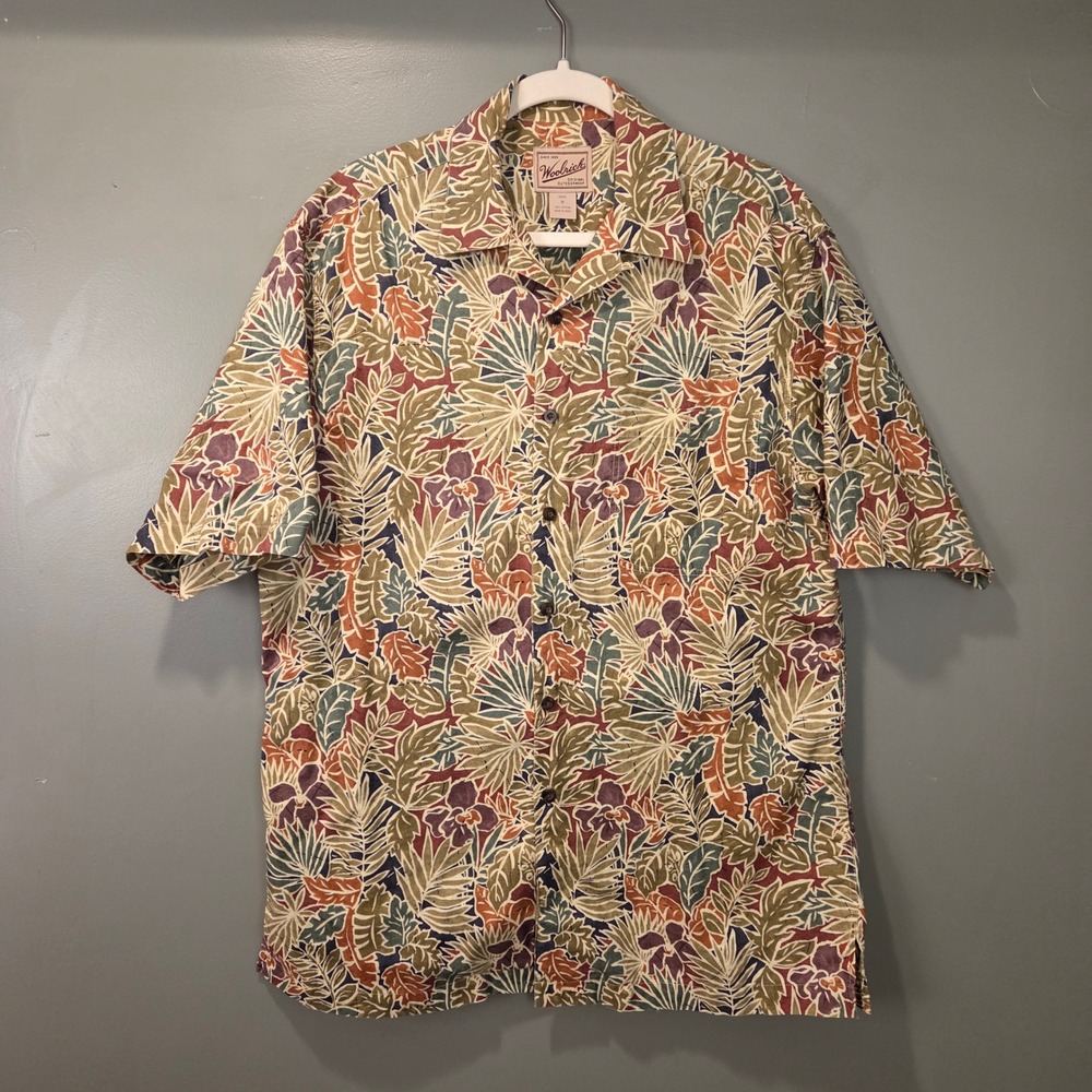 Vintage Woolrich Men's Plant Print Short Sleeve Button Up Shirt Tropical, Size M